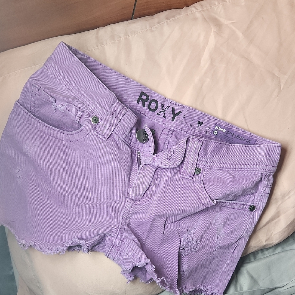 Roxy Lavender Frayed Denim Shorts